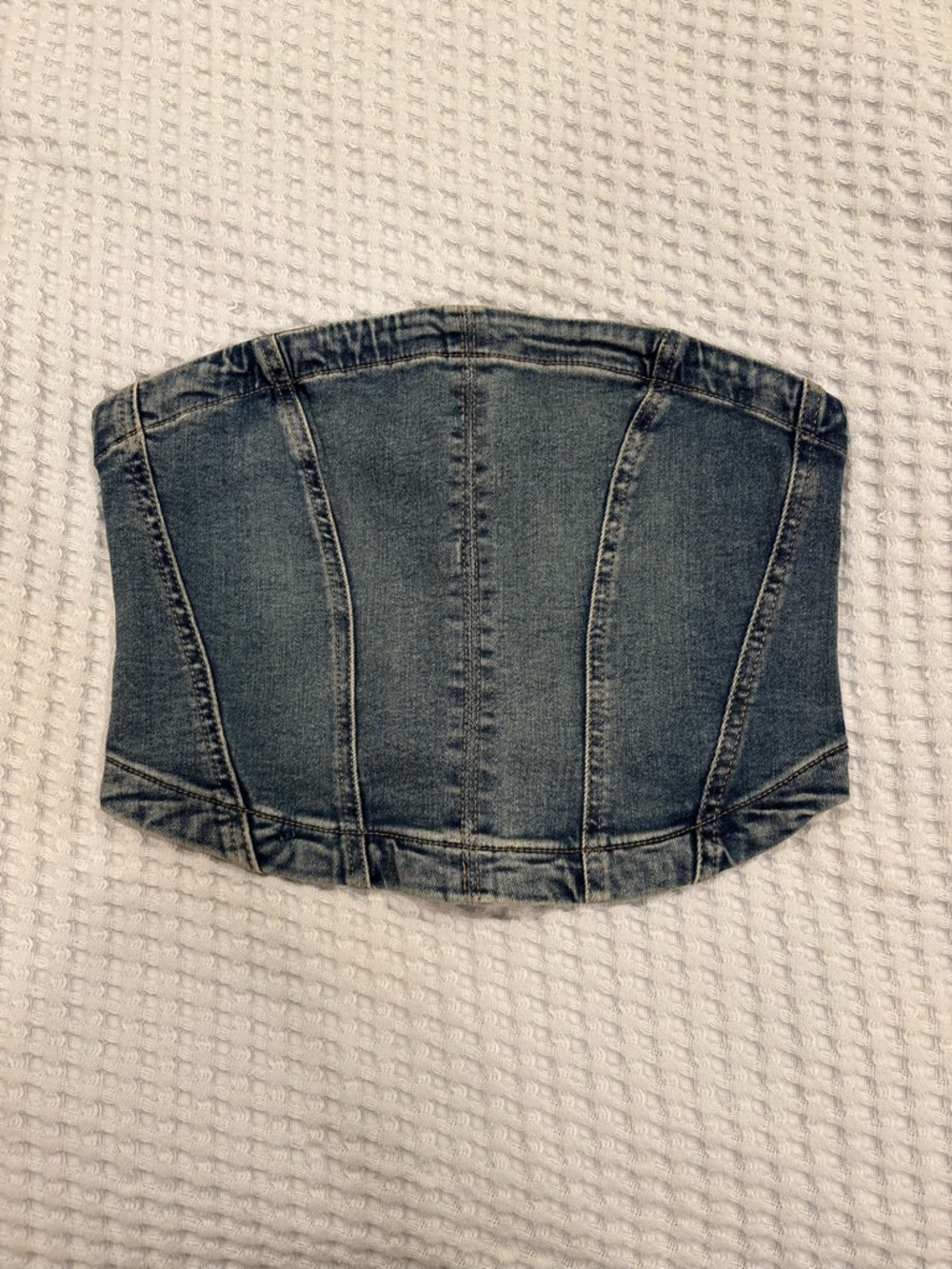 Denim Seamed Tube Top - Picture 4 of 9
